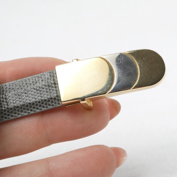 Vintage Couture Emmanuel Leather Snakeskin Skinny Belt 80s Grey Gold - Picture 9 of 10